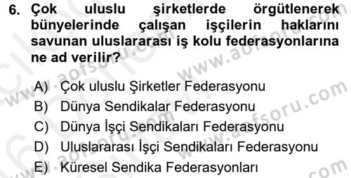 Çalışma İlişkileri Dersi 2015 - 2016 Yılı Tek Ders Sınav Soruları 6. Soru