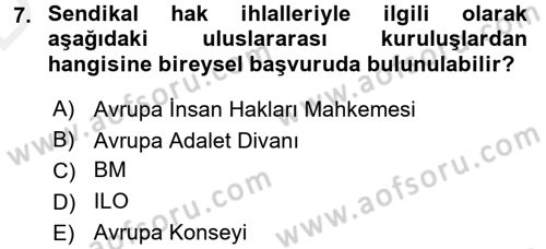 Çalışma İlişkileri Dersi 2015 - 2016 Yılı Tek Ders Sınav Soruları 7. Soru