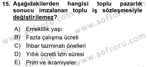Çalışma İlişkileri Dersi 2016 - 2017 Yılı 3 Ders Sınav Soruları 15. Soru