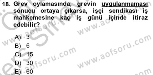 Çalışma İlişkileri Dersi 2016 - 2017 Yılı 3 Ders Sınav Soruları 18. Soru
