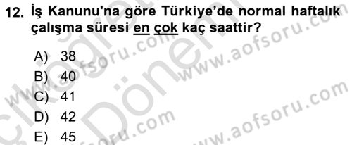 Çalışma İlişkileri Dersi Ara Sınavı Deneme Sınav Soruları 12. Soru