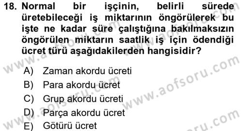 Çalışma İlişkileri Dersi Ara Sınavı Deneme Sınav Soruları 18. Soru