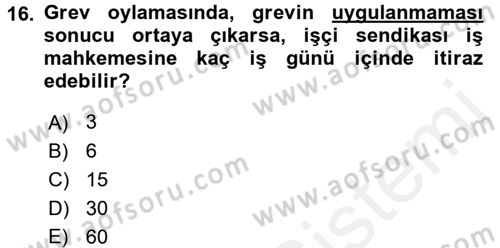 Çalışma İlişkileri Dersi 2016 - 2017 Yılı (Final) Dönem Sonu Sınav Soruları 16. Soru