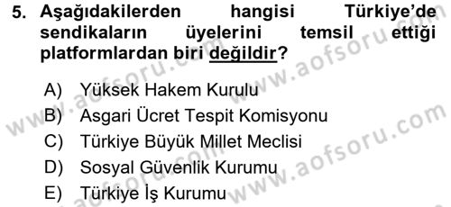 Çalışma İlişkileri Dersi 2016 - 2017 Yılı (Final) Dönem Sonu Sınav Soruları 5. Soru