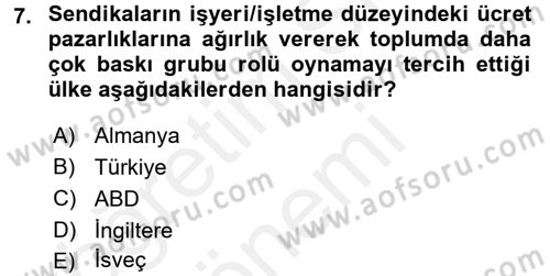 Çalışma İlişkileri Dersi 2016 - 2017 Yılı (Final) Dönem Sonu Sınav Soruları 7. Soru