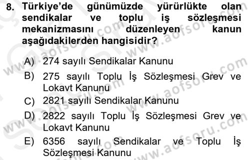 Çalışma İlişkileri Dersi 2016 - 2017 Yılı (Final) Dönem Sonu Sınav Soruları 8. Soru