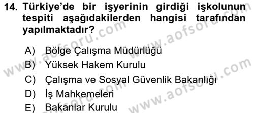 Çalışma İlişkileri Dersi 2017 - 2018 Yılı 3 Ders Sınav Soruları 14. Soru