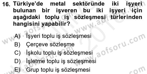 Çalışma İlişkileri Dersi 2017 - 2018 Yılı 3 Ders Sınav Soruları 16. Soru