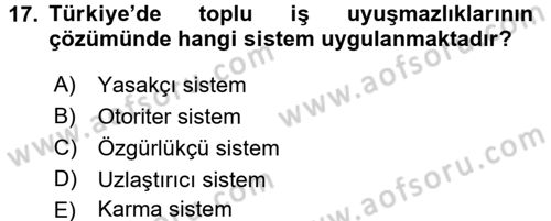 Çalışma İlişkileri Dersi 2017 - 2018 Yılı 3 Ders Sınav Soruları 17. Soru