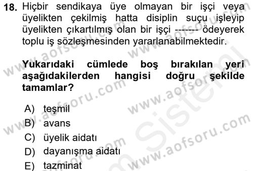Çalışma İlişkileri Dersi 2017 - 2018 Yılı 3 Ders Sınav Soruları 18. Soru