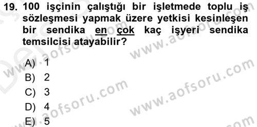 Çalışma İlişkileri Dersi 2017 - 2018 Yılı 3 Ders Sınav Soruları 19. Soru