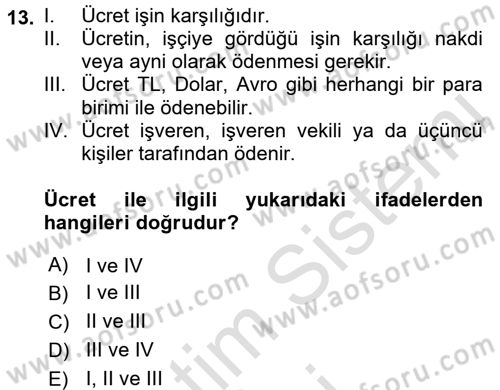 Çalışma İlişkileri Dersi 2017 - 2018 Yılı (Vize) Ara Sınav Soruları 13. Soru