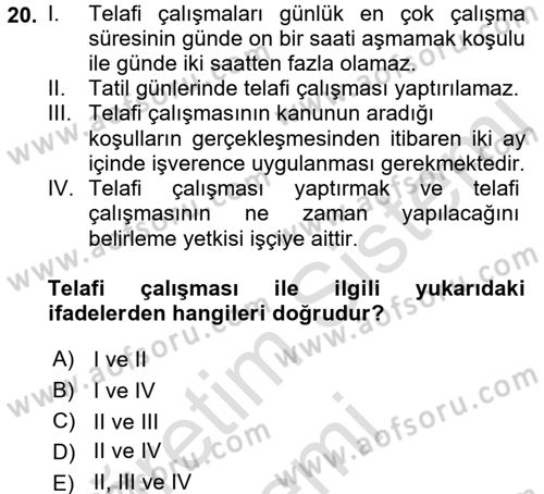 Çalışma İlişkileri Dersi Ara Sınavı Deneme Sınav Soruları 20. Soru