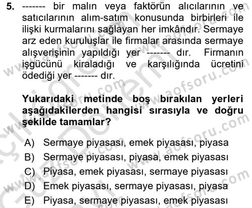 Çalışma İlişkileri Dersi Ara Sınavı Deneme Sınav Soruları 5. Soru