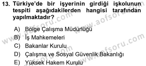 Çalışma İlişkileri Dersi 2017 - 2018 Yılı (Final) Dönem Sonu Sınav Soruları 13. Soru
