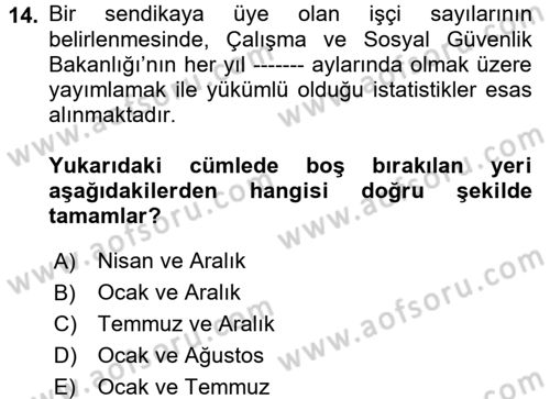 Çalışma İlişkileri Dersi 2017 - 2018 Yılı (Final) Dönem Sonu Sınav Soruları 14. Soru