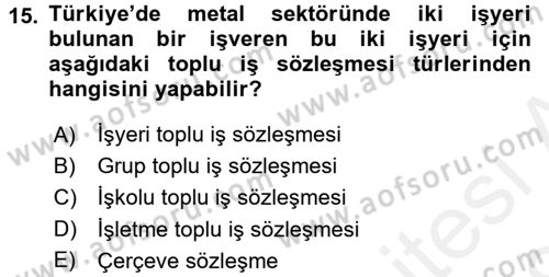 Çalışma İlişkileri Dersi 2017 - 2018 Yılı (Final) Dönem Sonu Sınav Soruları 15. Soru