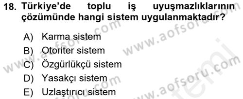 Çalışma İlişkileri Dersi 2017 - 2018 Yılı (Final) Dönem Sonu Sınav Soruları 18. Soru