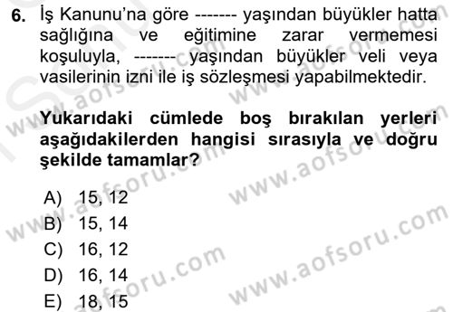 Çalışma İlişkileri Dersi 2017 - 2018 Yılı (Final) Dönem Sonu Sınavı 6. Soru