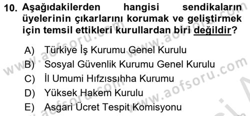 Çalışma İlişkileri Dersi 2020 - 2021 Yılı Yaz Okulu Sınav Soruları 10. Soru