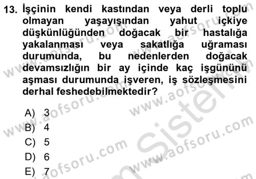 Çalışma İlişkileri Dersi 2020 - 2021 Yılı Yaz Okulu Sınav Soruları 13. Soru