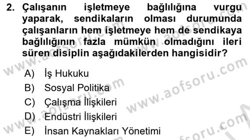 Çalışma İlişkileri Dersi 2020 - 2021 Yılı Yaz Okulu Sınav Soruları 2. Soru
