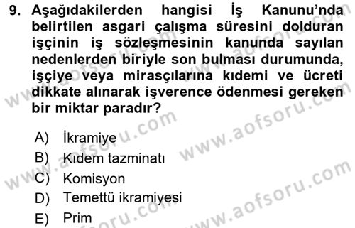 Çalışma İlişkileri Dersi 2020 - 2021 Yılı Yaz Okulu Sınav Soruları 9. Soru
