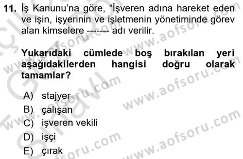 Çalışma İlişkileri Dersi 2021 - 2022 Yılı (Vize) Ara Sınav Soruları 11. Soru