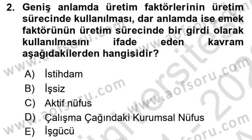 Çalışma İlişkileri Dersi 2021 - 2022 Yılı (Vize) Ara Sınav Soruları 2. Soru
