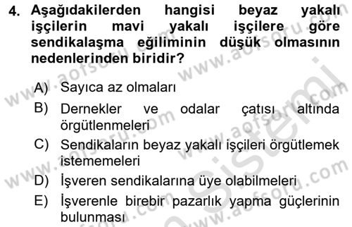 Çalışma İlişkileri Dersi 2021 - 2022 Yılı (Vize) Ara Sınav Soruları 4. Soru