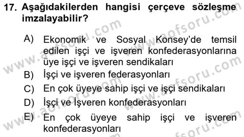 Çalışma İlişkileri Dersi 2021 - 2022 Yılı (Final) Dönem Sonu Sınav Soruları 17. Soru