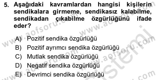Çalışma İlişkileri Dersi 2021 - 2022 Yılı (Final) Dönem Sonu Sınav Soruları 5. Soru