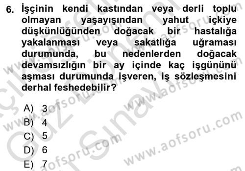 Çalışma İlişkileri Dersi 2021 - 2022 Yılı (Final) Dönem Sonu Sınavı 6. Soru