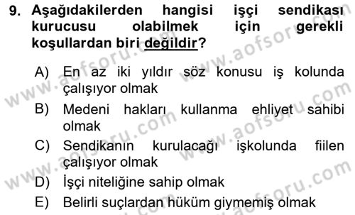 Çalışma İlişkileri Dersi 2021 - 2022 Yılı (Final) Dönem Sonu Sınav Soruları 9. Soru
