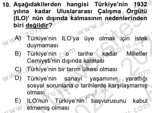 Çalışma İlişkileri Dersi Ara Sınavı Deneme Sınav Soruları 10. Soru