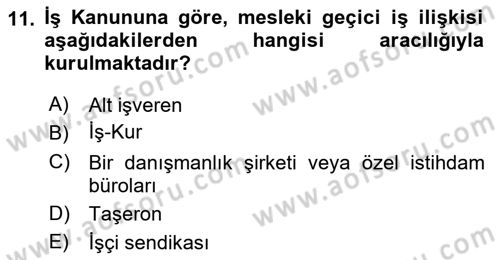 Çalışma İlişkileri Dersi 2022 - 2023 Yılı (Vize) Ara Sınav Soruları 11. Soru