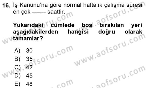 Çalışma İlişkileri Dersi Ara Sınavı Deneme Sınav Soruları 16. Soru