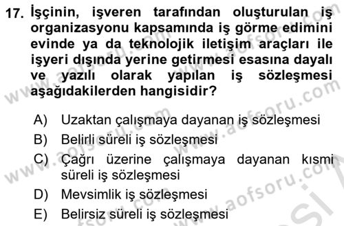 Çalışma İlişkileri Dersi Ara Sınavı Deneme Sınav Soruları 17. Soru