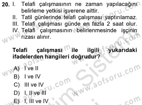 Çalışma İlişkileri Dersi Ara Sınavı Deneme Sınav Soruları 20. Soru