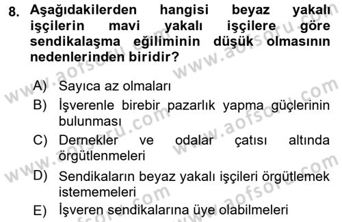 Çalışma İlişkileri Dersi 2022 - 2023 Yılı (Vize) Ara Sınav Soruları 8. Soru