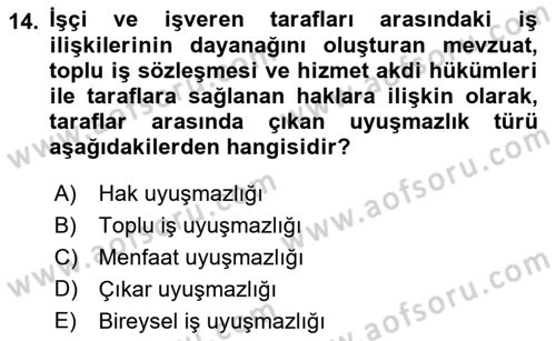 Çalışma İlişkileri Dersi 2022 - 2023 Yılı (Final) Dönem Sonu Sınav Soruları 14. Soru