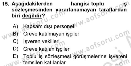 Çalışma İlişkileri Dersi 2022 - 2023 Yılı (Final) Dönem Sonu Sınav Soruları 15. Soru