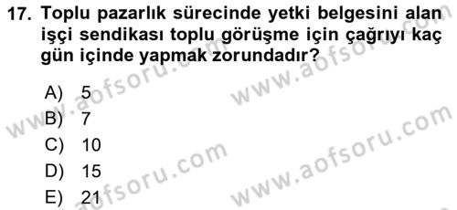 Çalışma İlişkileri Dersi 2022 - 2023 Yılı (Final) Dönem Sonu Sınav Soruları 17. Soru