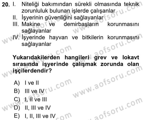 Çalışma İlişkileri Dersi 2022 - 2023 Yılı (Final) Dönem Sonu Sınav Soruları 20. Soru