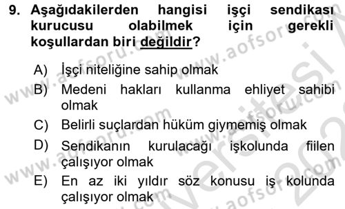 Çalışma İlişkileri Dersi 2022 - 2023 Yılı (Final) Dönem Sonu Sınav Soruları 9. Soru