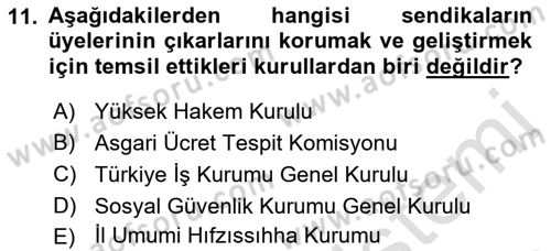 Çalışma İlişkileri Dersi 2022 - 2023 Yılı Yaz Okulu Sınav Soruları 11. Soru