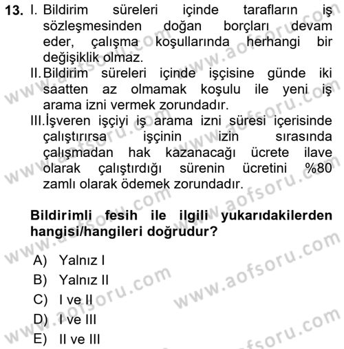 Çalışma İlişkileri Dersi 2022 - 2023 Yılı Yaz Okulu Sınav Soruları 13. Soru