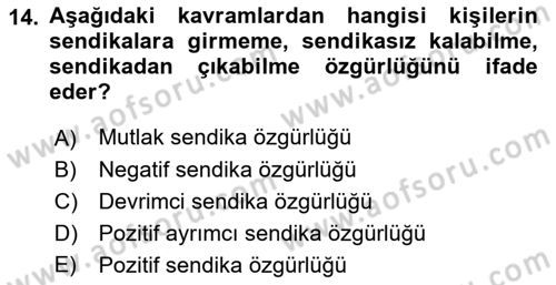 Çalışma İlişkileri Dersi 2022 - 2023 Yılı Yaz Okulu Sınav Soruları 14. Soru