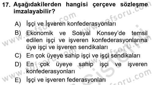 Çalışma İlişkileri Dersi 2022 - 2023 Yılı Yaz Okulu Sınav Soruları 17. Soru