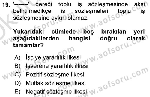Çalışma İlişkileri Dersi 2022 - 2023 Yılı Yaz Okulu Sınav Soruları 19. Soru